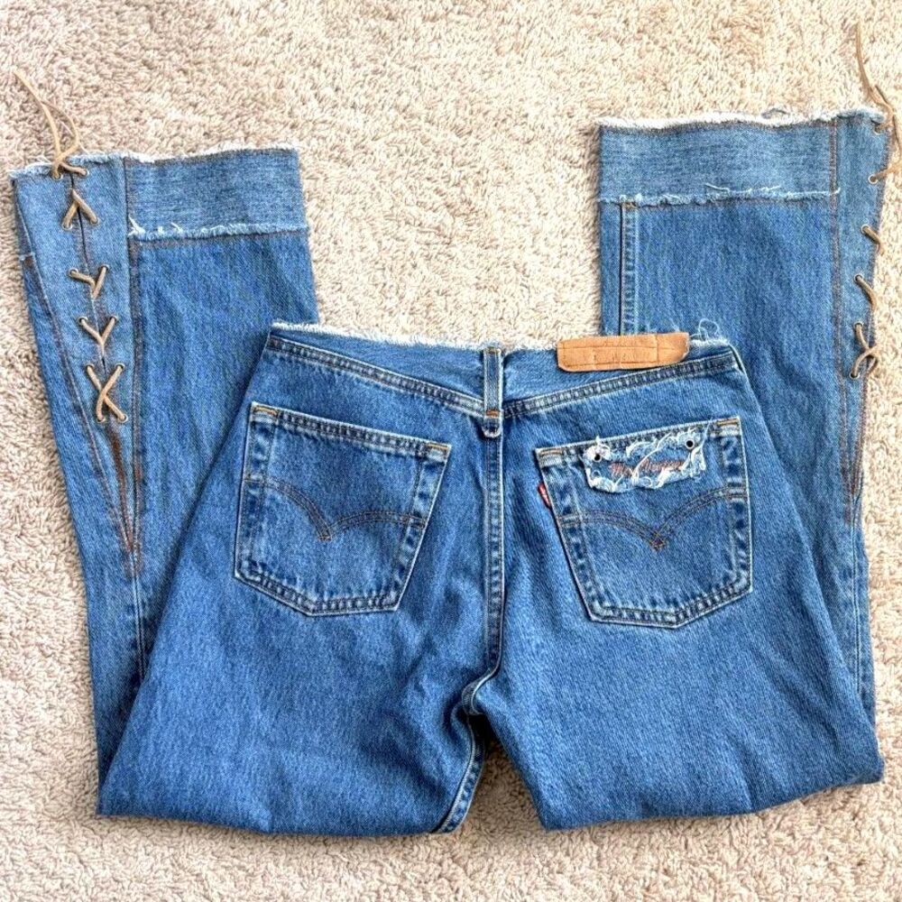 custom vintage levi’s low rise lace up denim embroidered miss vintage 26/27